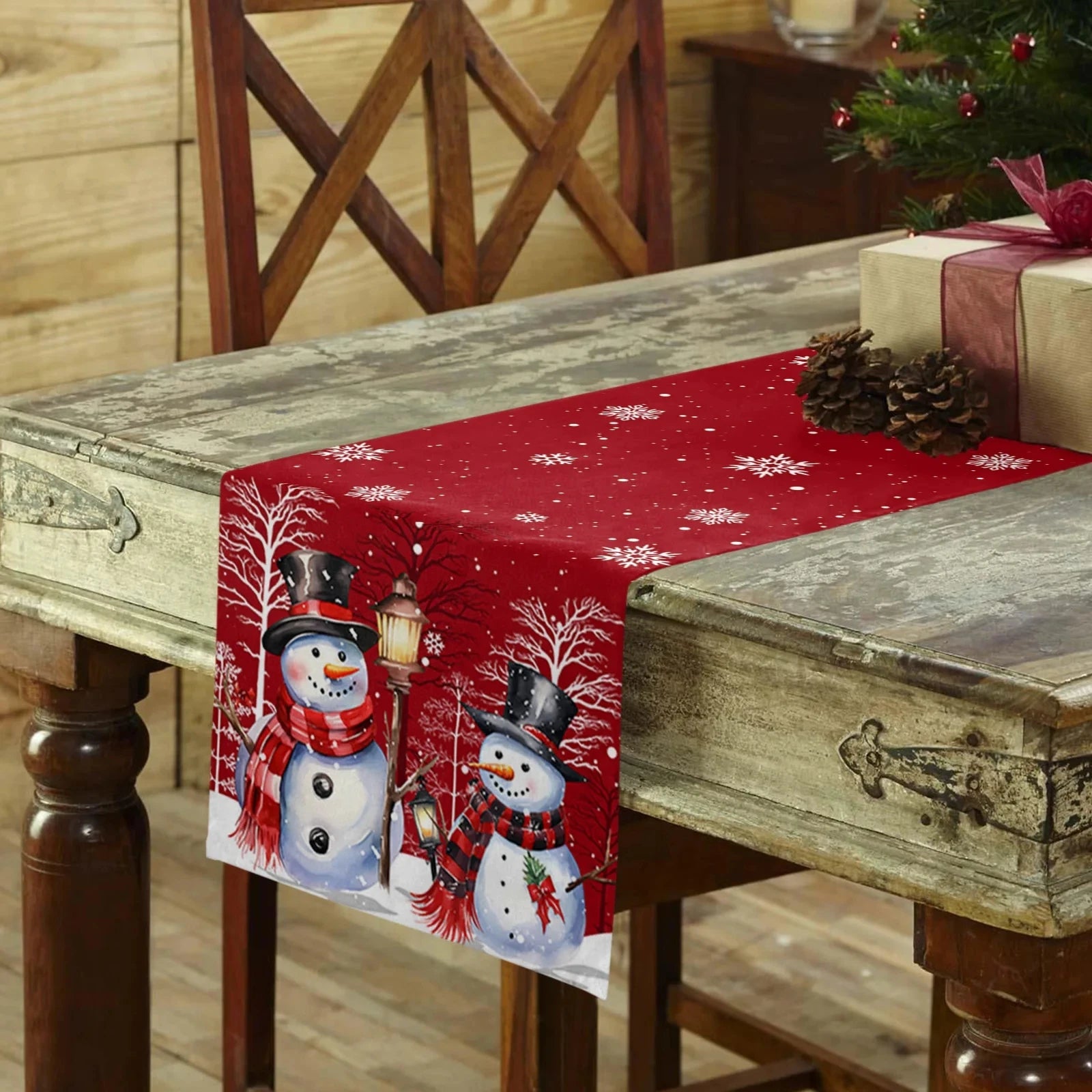 Christmas Snowman Branch Linen Table Runners