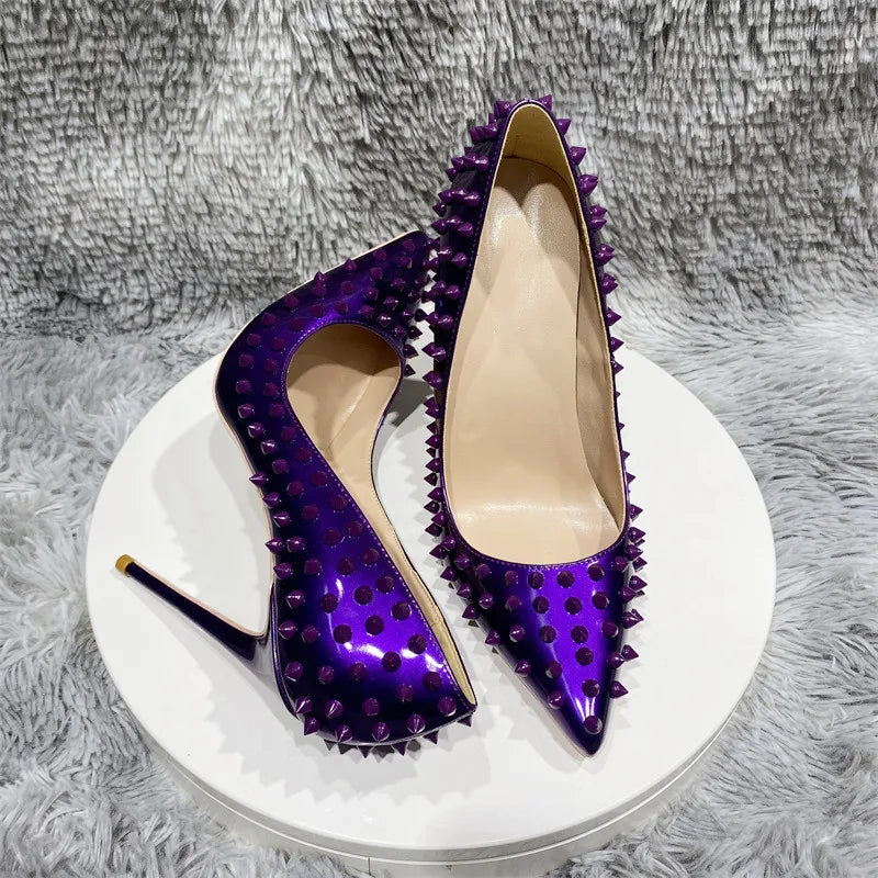 Dark purple Patent leather  female patent leather toe high sexy shoes