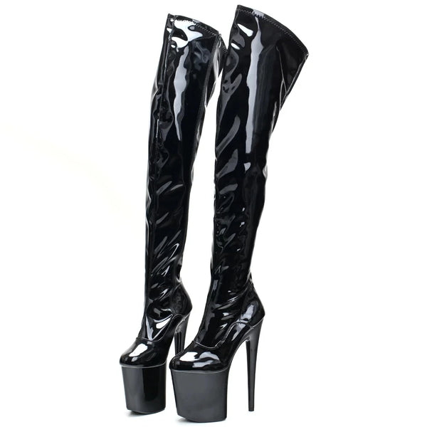 Women Over-The-Knee Solid Elastic PU Leather Zip Pole Dance Clubwear Thigh Long Boots