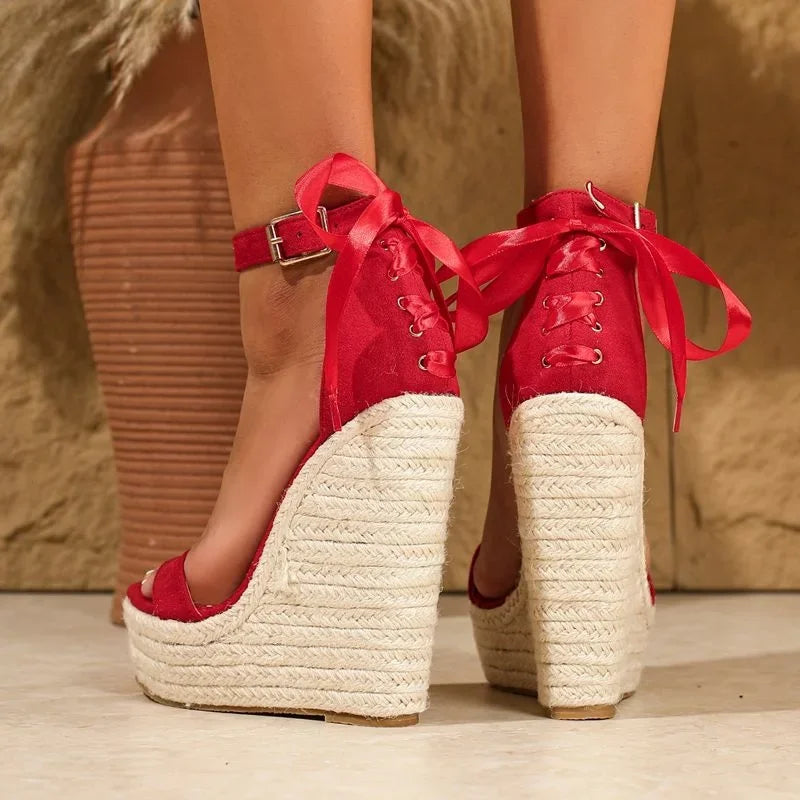 Summer Design Solid Platform Weave Wedges High Heels Women Sandals