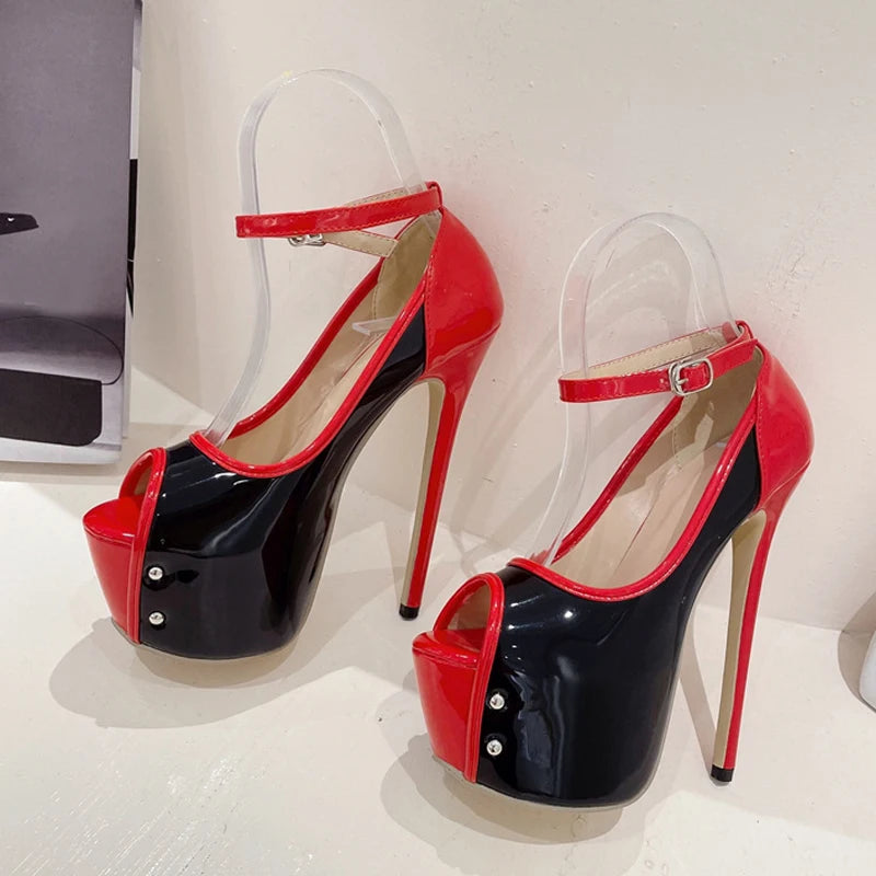 New Black Red High Heels Women Sandal Fashion Buckle Strap Platform Pumps Sexy Shoe