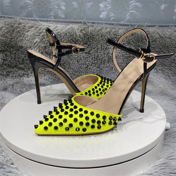 12cm lemon green sexy woman spikes toe pointed sling high heels