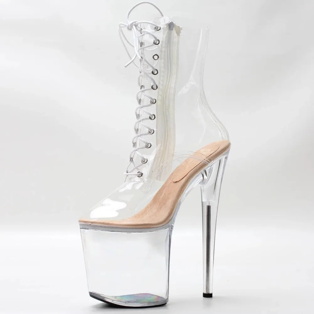 20CM High Heel Pole Dancing Boots Transparent PVC Platform Spike Heel Women