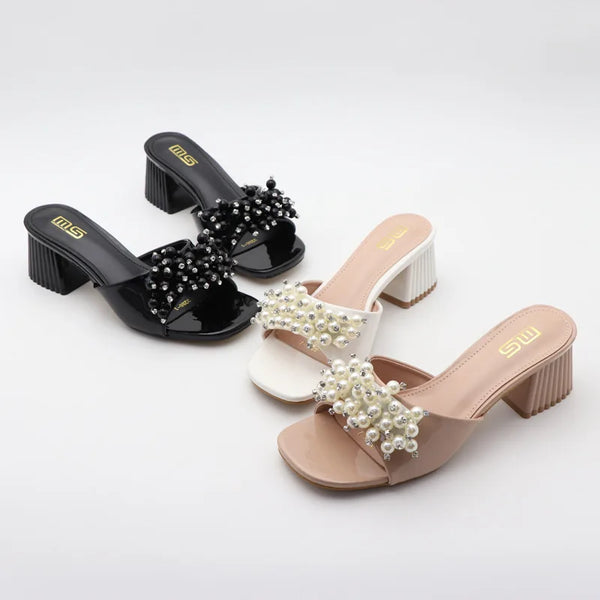 High-value Pearl slippers spring new thick high-heeled slippers