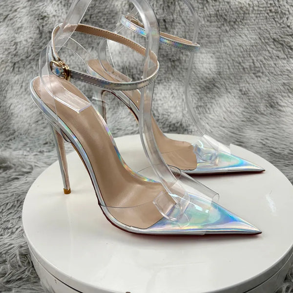 Clear PVC Patchwork Sandals Newest Transparent Straps Stiletto Heel Sandals