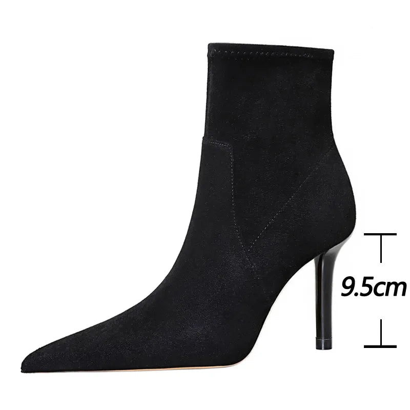 Black Women Ankle Boots Sexy High-heeled Boots Suede Side Side Zipper Autumn Winter Shoes