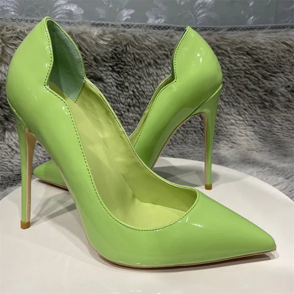 Apple green high heels  woman bright toe pointed high heel