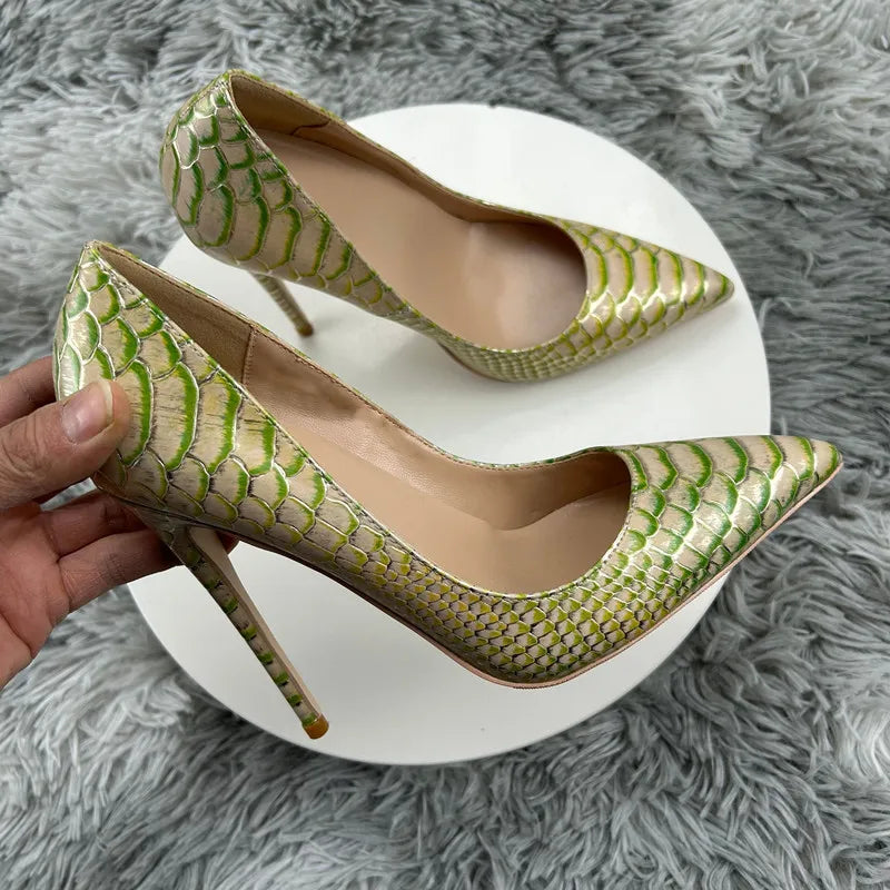 Vintage snake pattern Snakeskin Embossed Pattern Women Pointy Toe High Heel