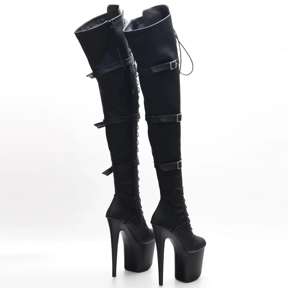 20CM Ultra Spike Heel Platform Bluckle-strap Over The Knee Sexy Pole Dance Nightclub Long Boots