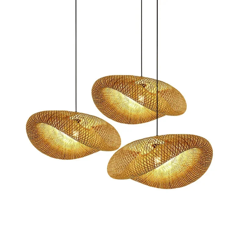 Bamboo Hand Weaving Pendant Light 40 80cm Hanging LED Ceiling Lamp