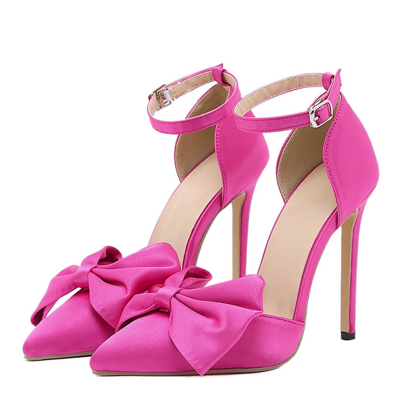 Fashion Butterfly-Knot Pointed Toe Ankle Buckle Strap Stiletto High Heels