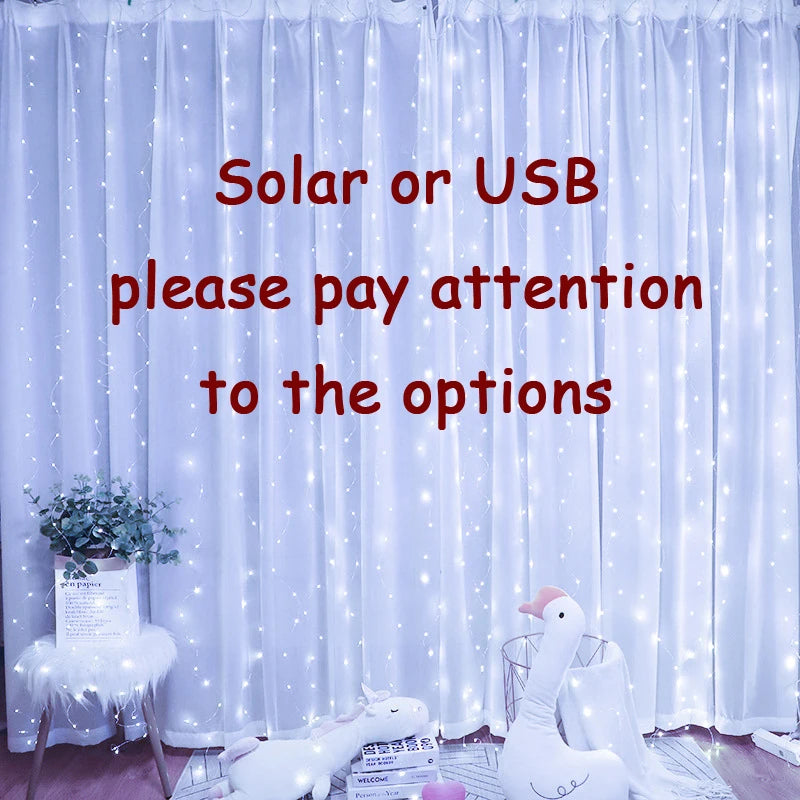 Christmas Decorations 2023 Solar/USB LED Curtain Light