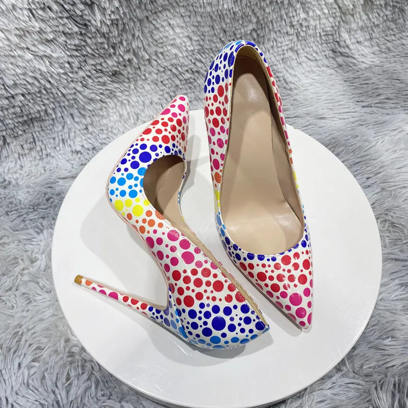 12cm sexy color dot pointed high heels Women's high heels