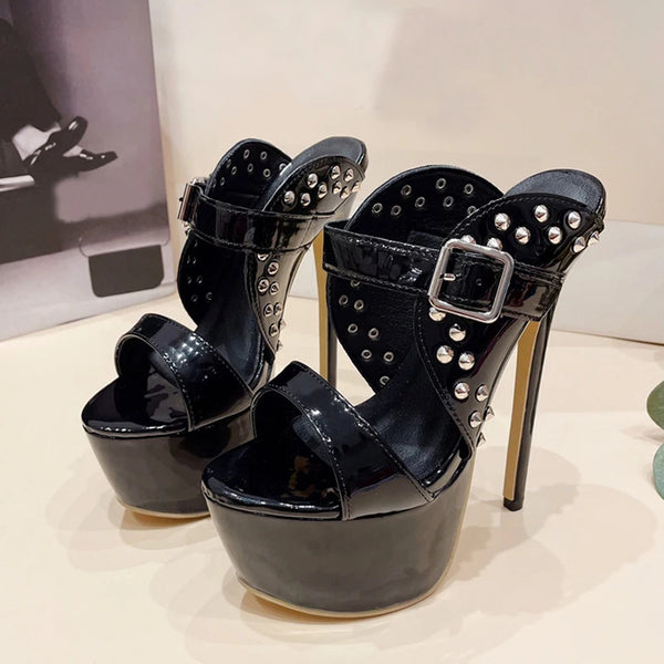 Platform Slippers For Women Fashion Metal Rivet Super High Heels