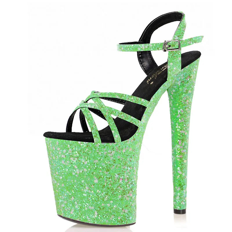 Peep Toe 20cm Thin High Heels Sequins Platform Sandals Exotic Dancer Women