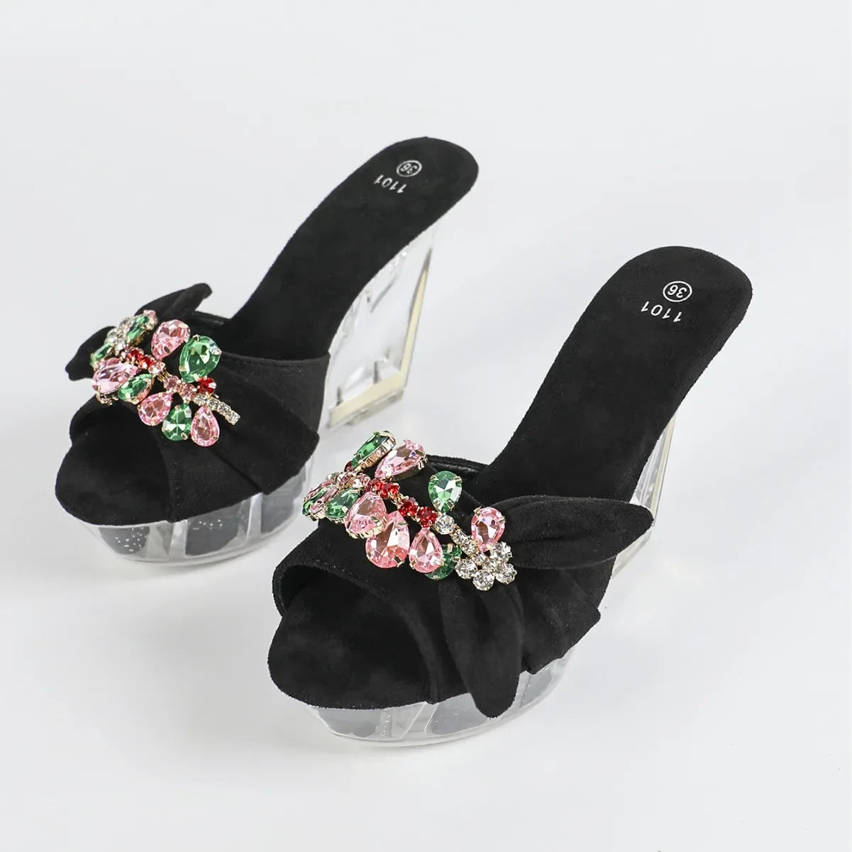 Summer Wedges Shoes For Woman Glitter Slide Slippers 11cm High Heels