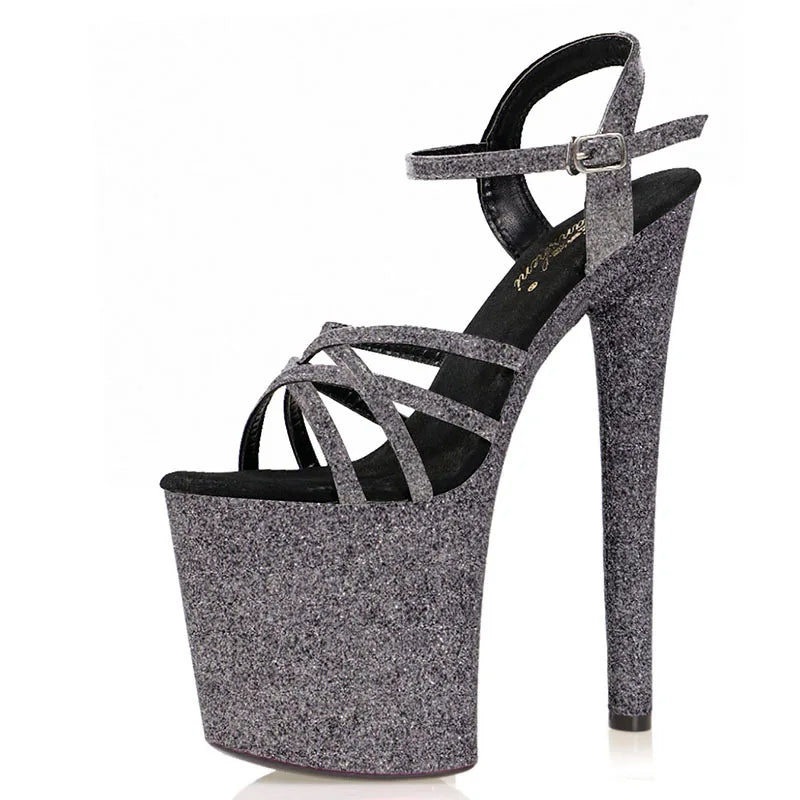 Peep Toe 20cm Thin High Heels Sequins Platform Sandals Exotic Dancer Women