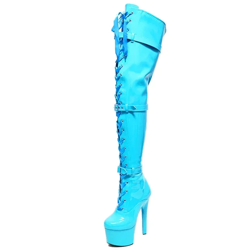 Sexy Over-the-knee Long Motorcycle Boots 15CM Thin High Heel