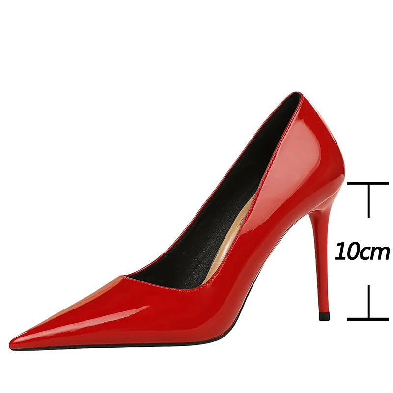 Pointed Toe Red Pumps Patent Leather High Heels Occupational OL Office Shoes