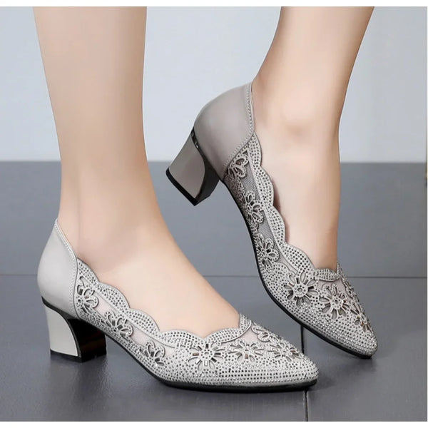 Summer Fashion Hollow Out Genuine Leather Pumps Women