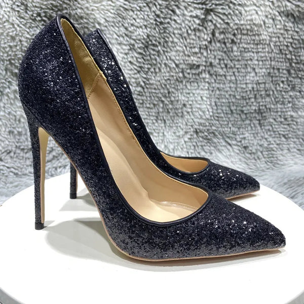 Women's sequined shoes pointed high-heeled shoes