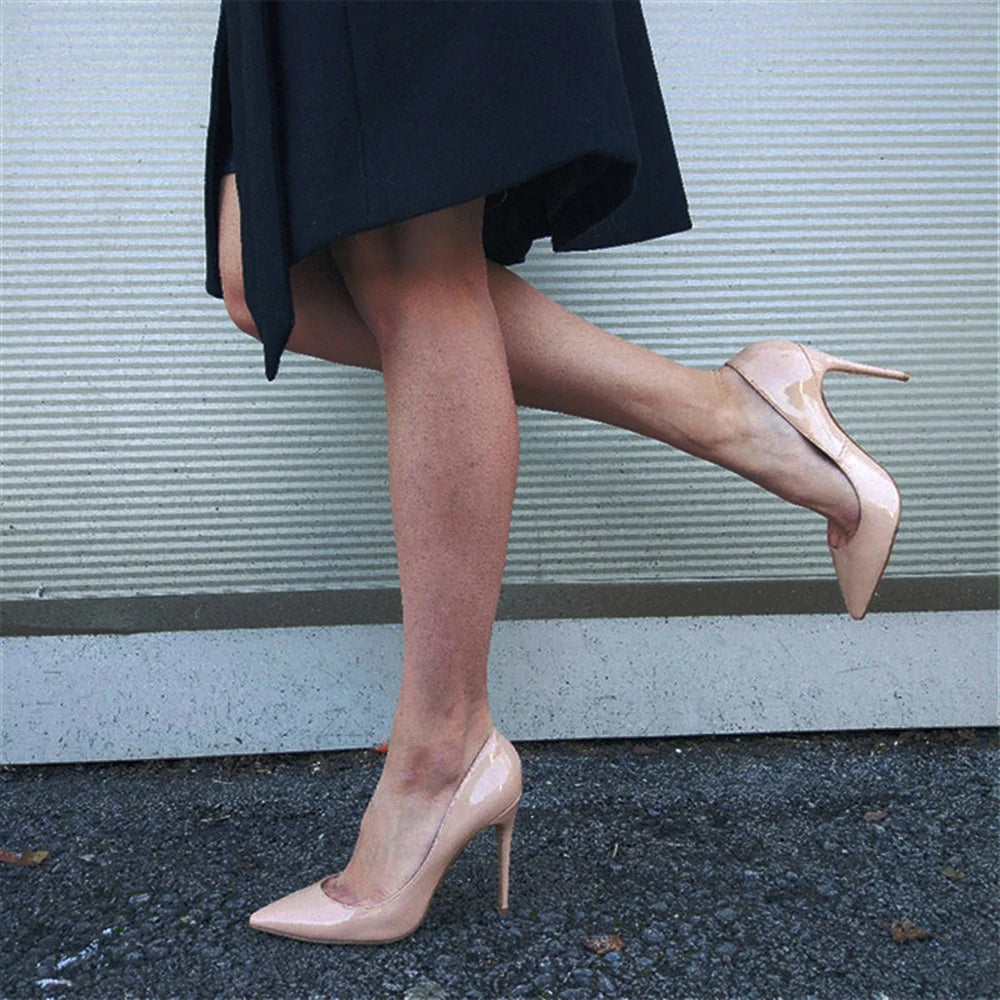 OL  Solid Nude Patent Women Pointy Toe Stiletto High Heels