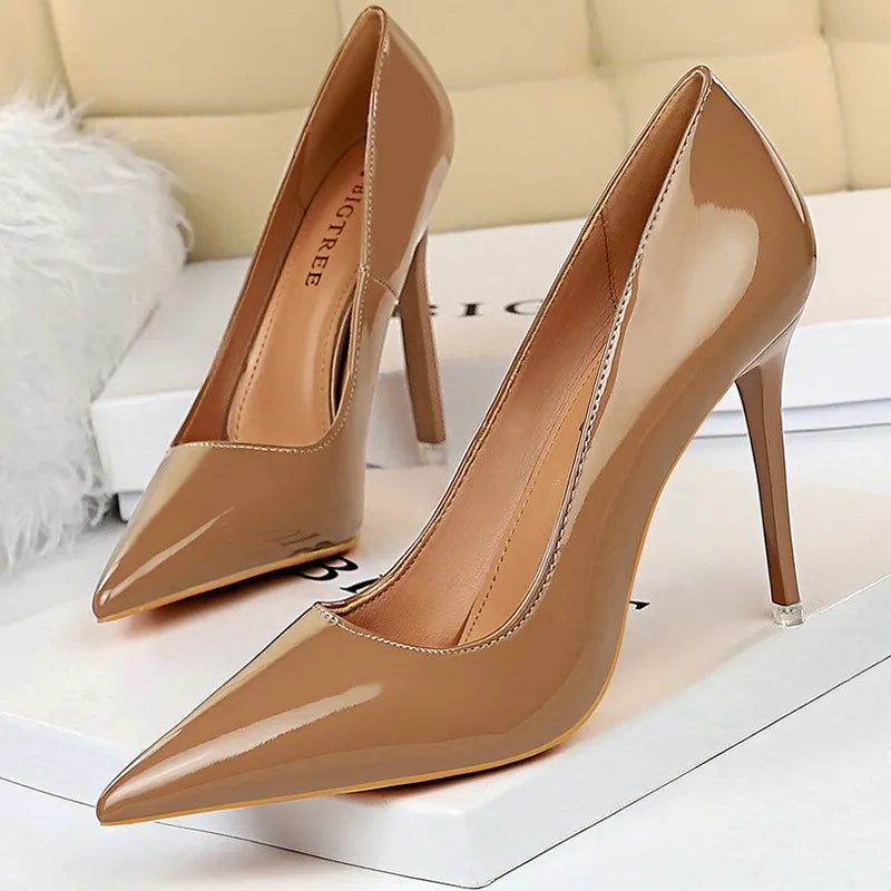 Woman Pumps Patent Leather High Heels Shoes Women Basic Pump Wedding Shoes