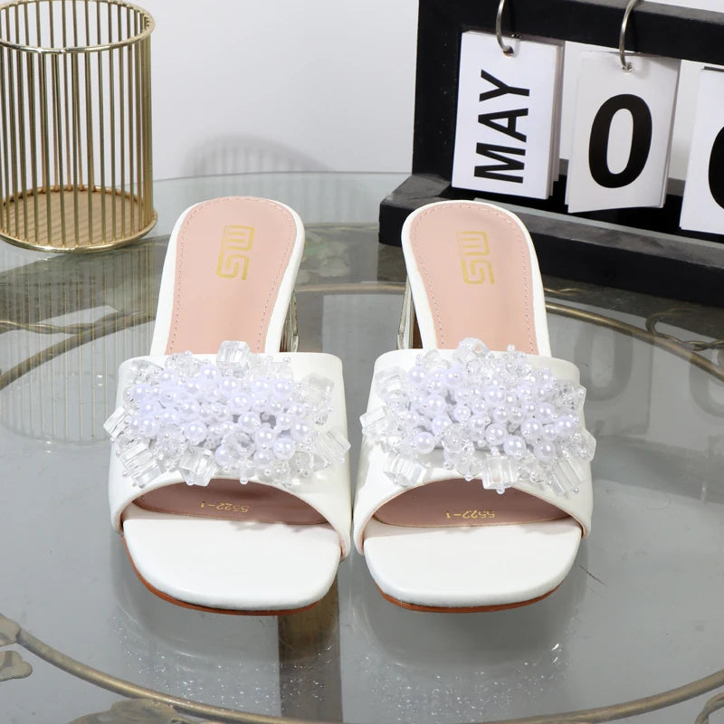 High heels slippers  summer rhinestone beads sandals slippers women's