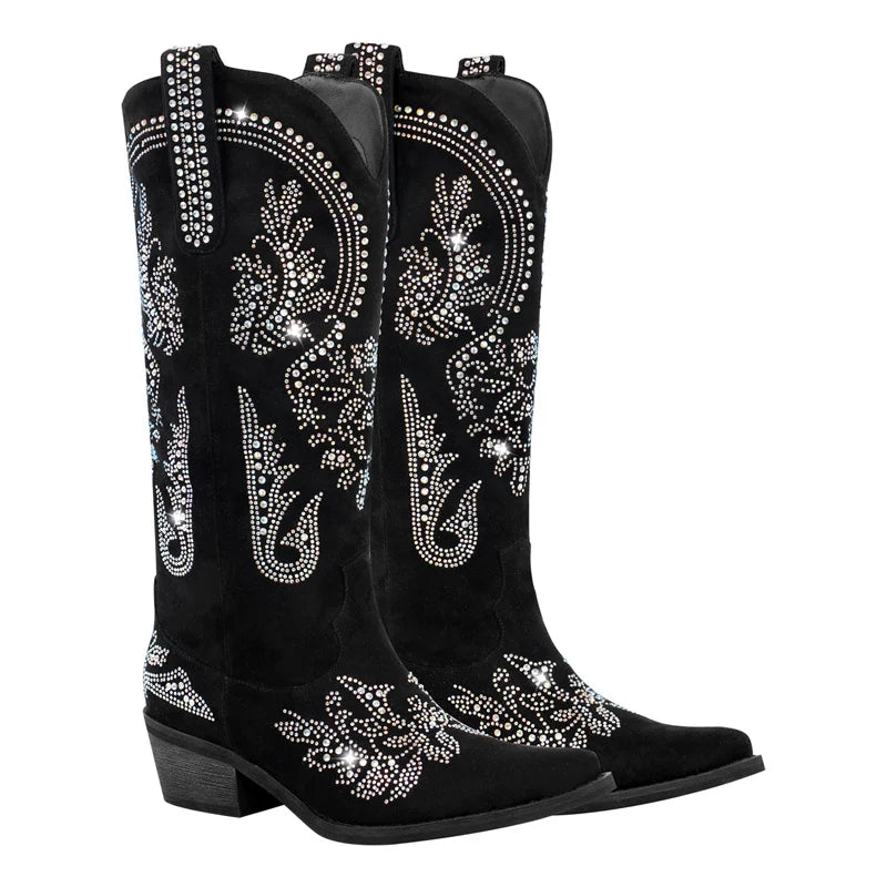 Women Pointed Toe Rhinestone Western Cowboy Boots