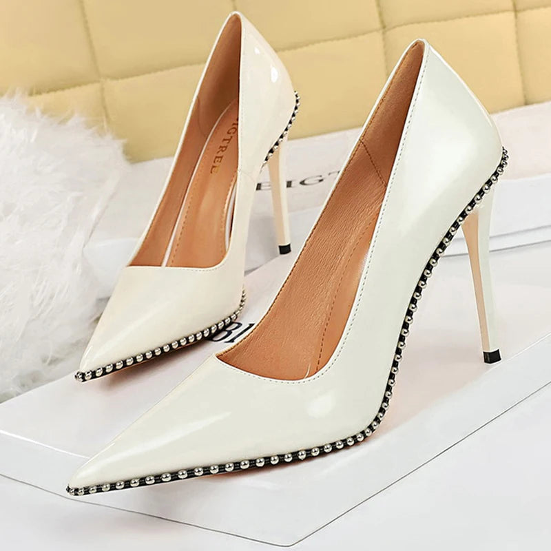 Sexy Party Rivet Woman Pumps  NHigh Heels Stiletto Pu Leather Women