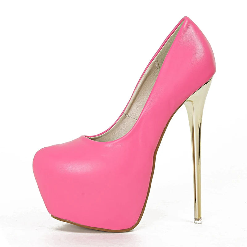 Elegant Women Wedding Banquet Shoes Pink PU Leather Platform Pumps