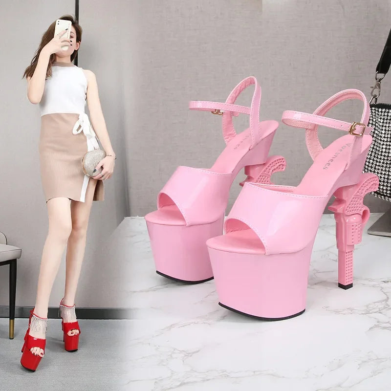 Brand Ladies Summer Sandals Strange Style Gun Heel Women's shoes 17.5cm High-HeeL