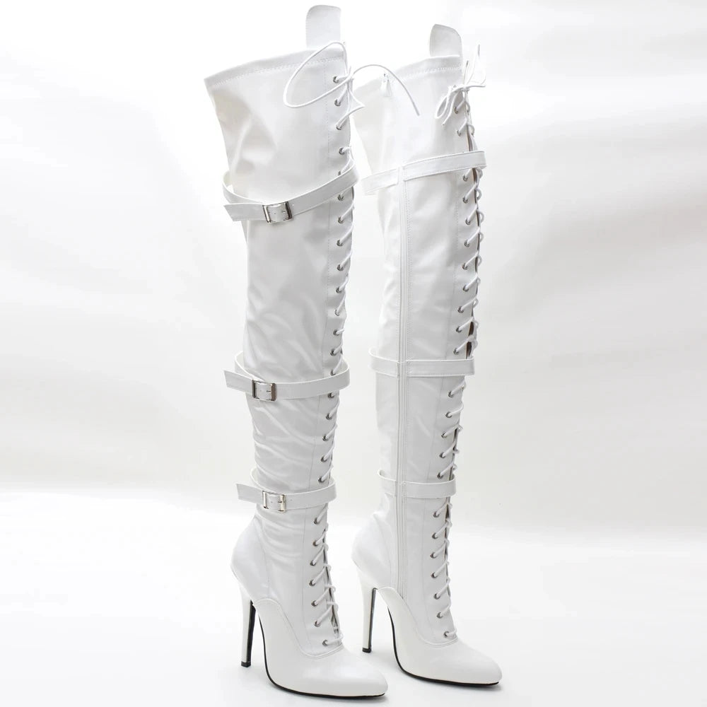5 inch High Heel  Pointed Toe Patent Leather Over The Knee Boots  Zip Thigh Long Club Party Shoes