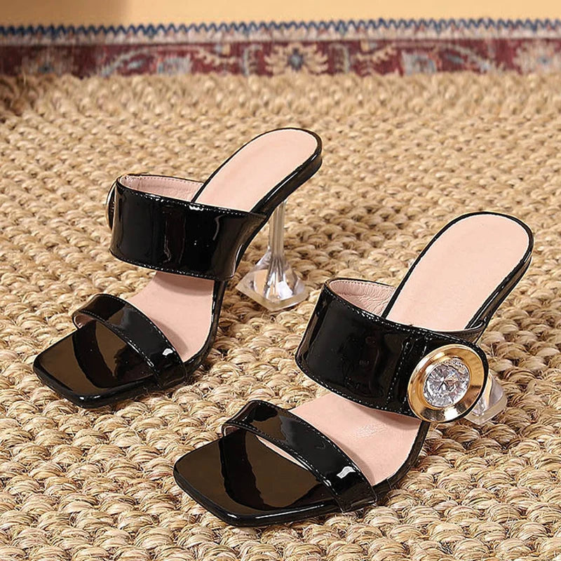 9CM Slippers Outdoor Fashion Metal Crystal Buckle Designer Sandal