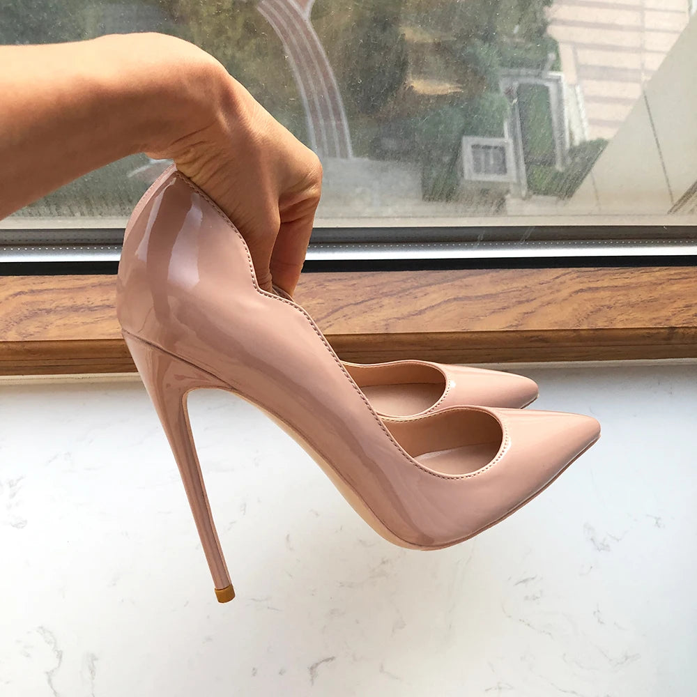 OL  Solid Nude Patent Women Pointy Toe Stiletto High Heels