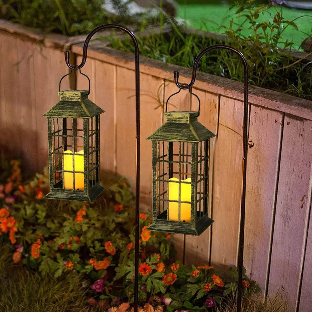 Solar Lantern Retro Courtyard Garden Landscape Decoration LED Hanging Candle Wind Lamp