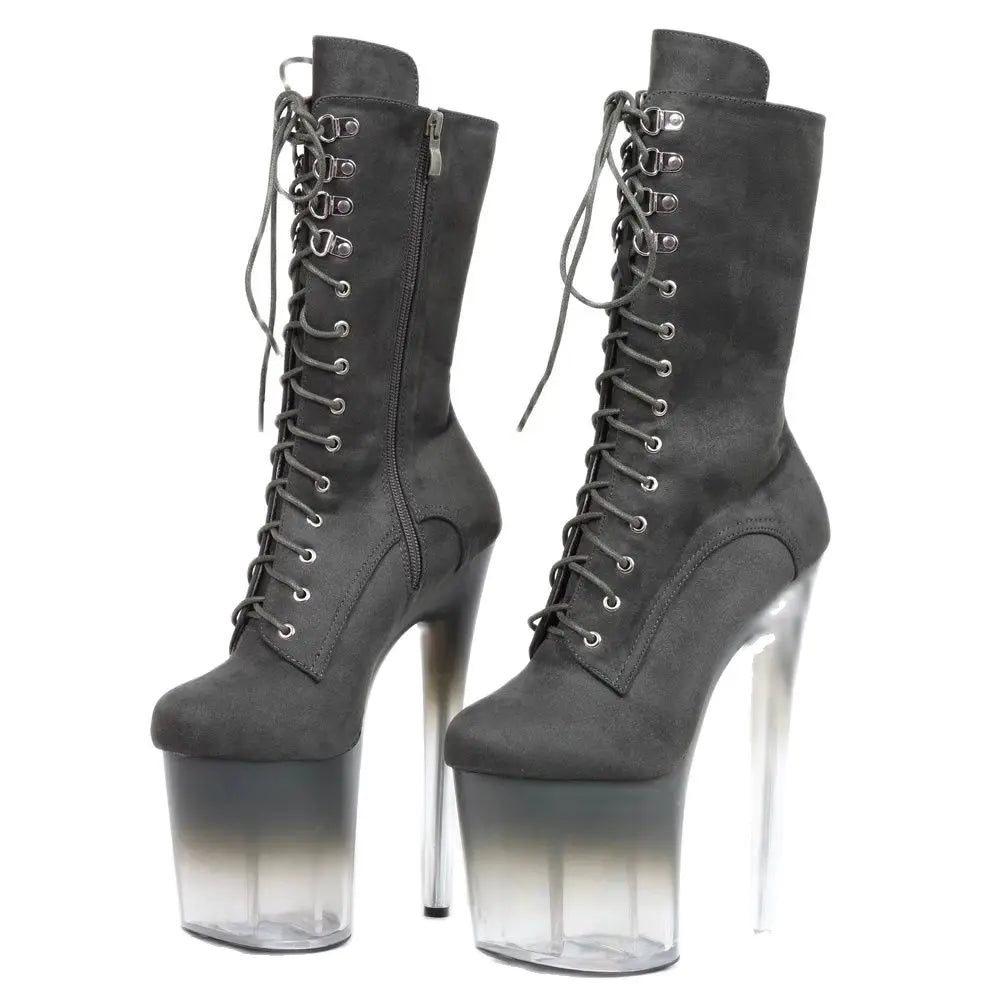 Women Ankle Boots Transparent  20CM High Heel Platform Flannel Ladies Pole Dancer Stripper Shoes