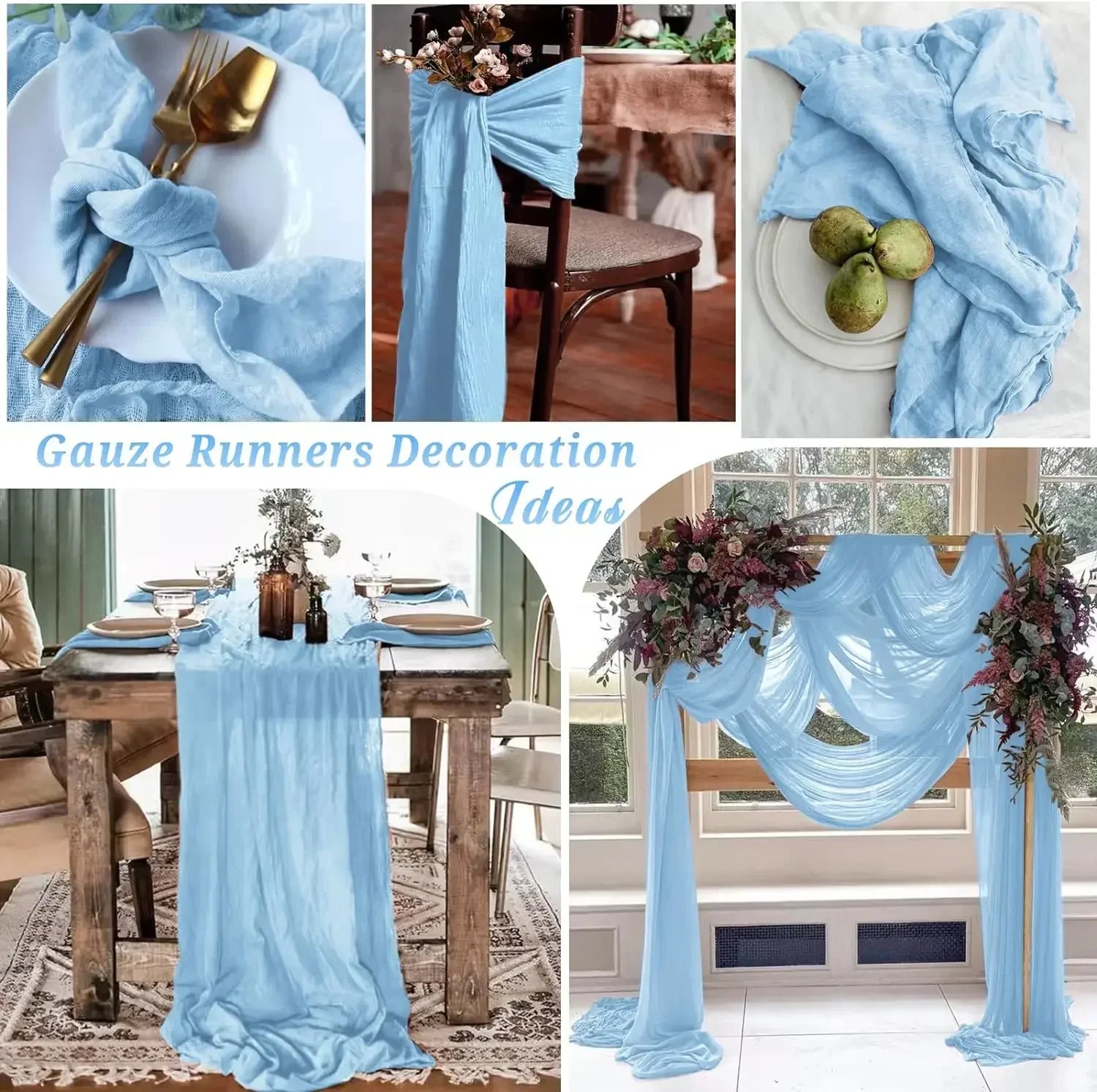 10PCS Baby Blue Cheesecloth Table Runner 10FT Gauze Table Runner