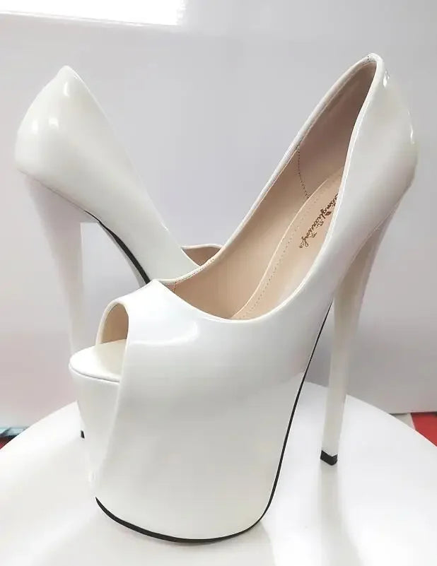 Sexy Stilettos 19cm Thin High-Heeled Patent Leather Platforms Shoes Woman