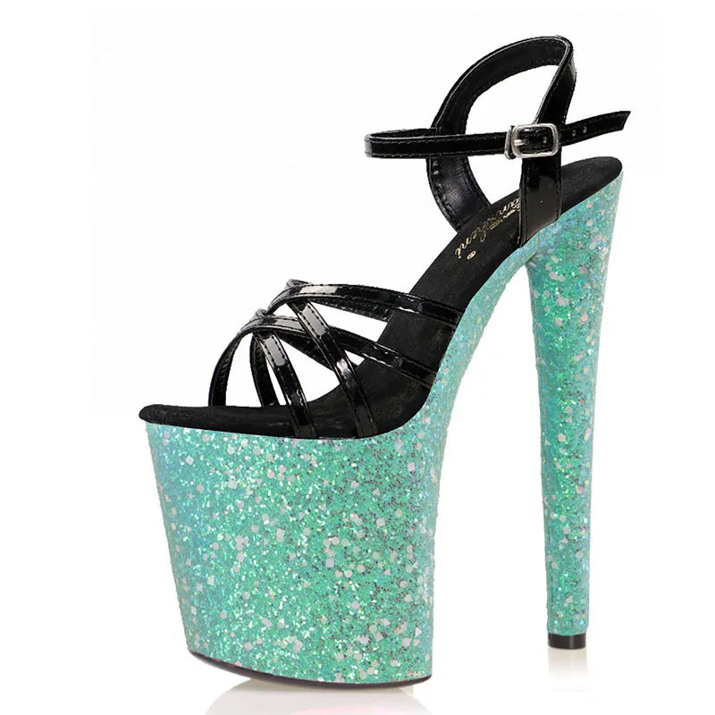 Peep Toe 20cm Thin High Heels Sequins Platform Sandals Exotic Dancer Women