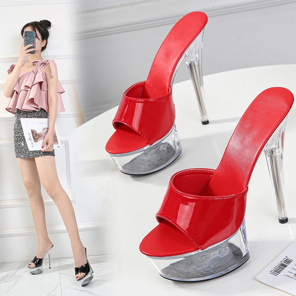 PU Upper Fashion Sexy Exotic High Heel transparent Platform Party Women Slippers