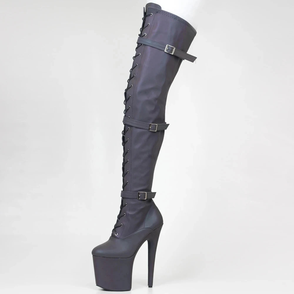 Women Pole Dance Boots Reflective Fabric 20CM High Heel Show Shoes