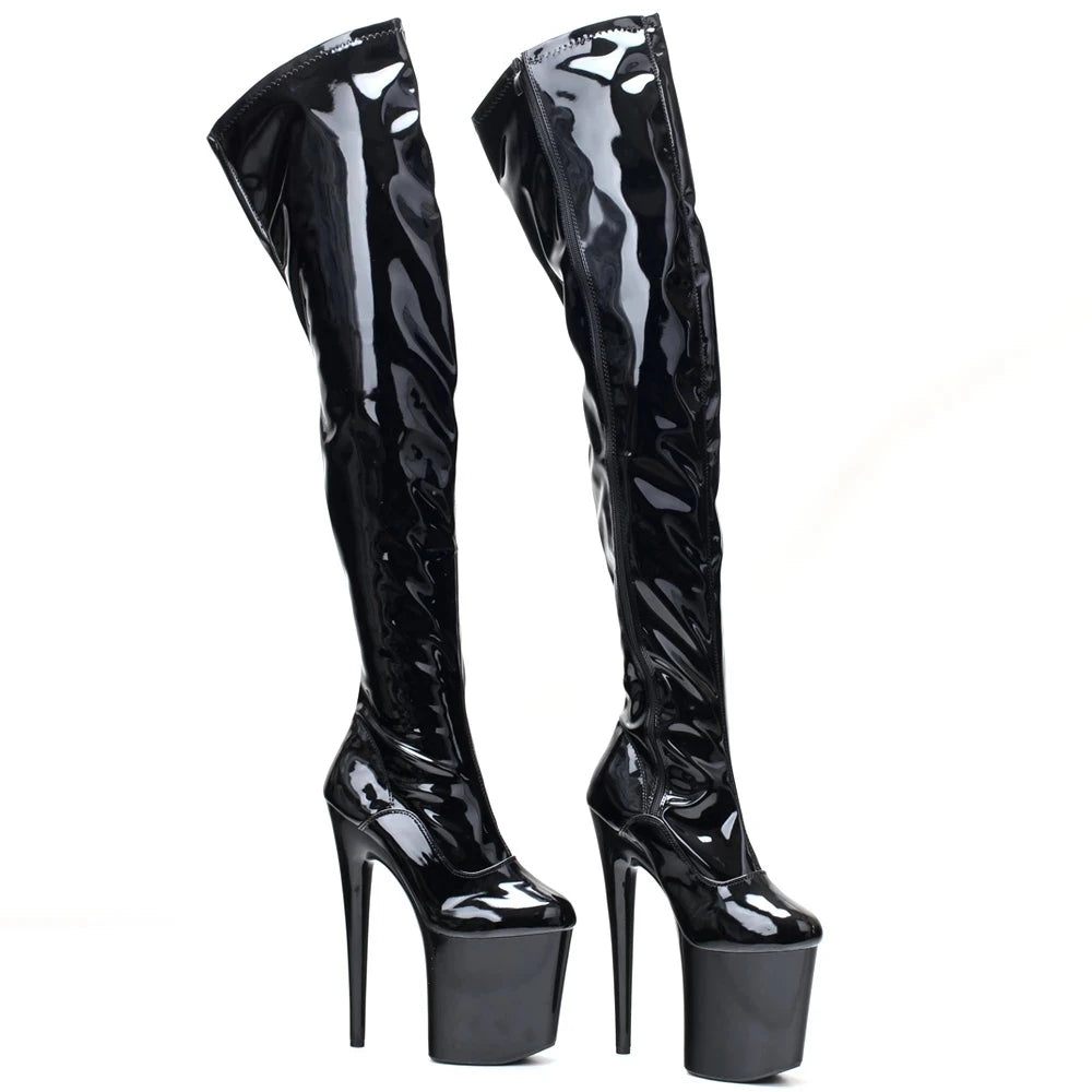 Sexy Brand Over The Knee Boots 8' Super High Heel Platform Solid PU Leather Zip Women Dancer Show Cosplay Party Boots