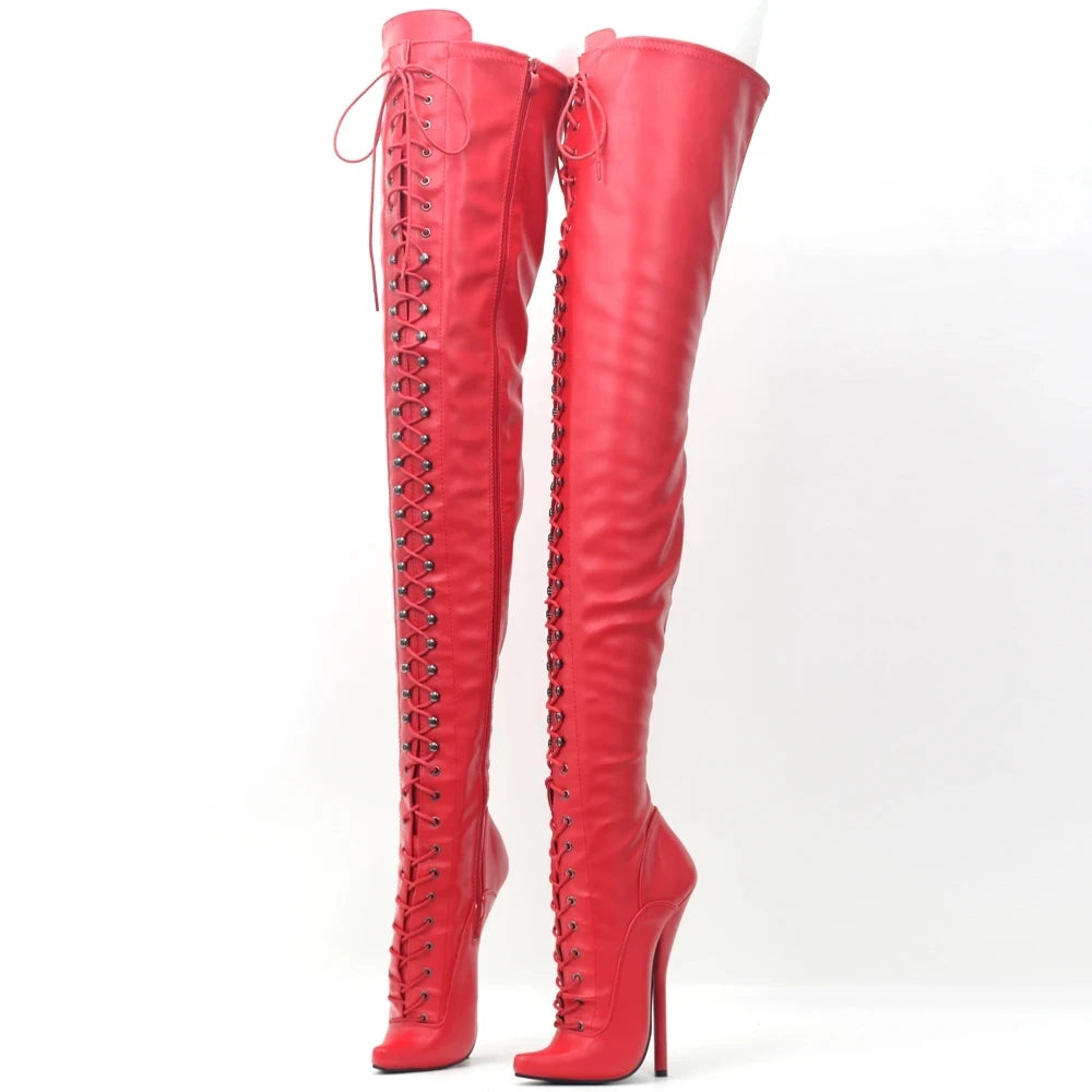 18CM Super High Heel Pointed Toe Side Zip Stiletto  Nightclub Thigh Long Boots