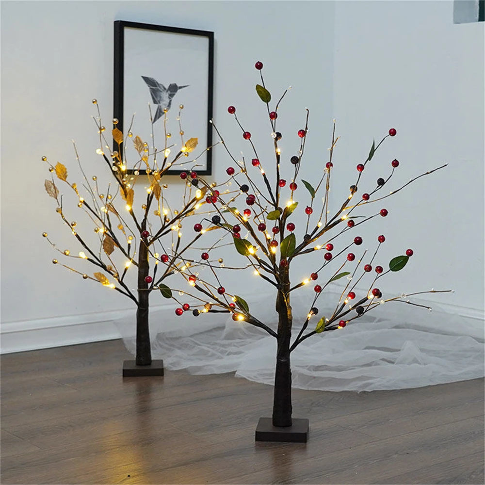 24 LEDs Tree Lamp Artificial Fruit Tree Table Lamps Battery Operated Bedside Night Lights