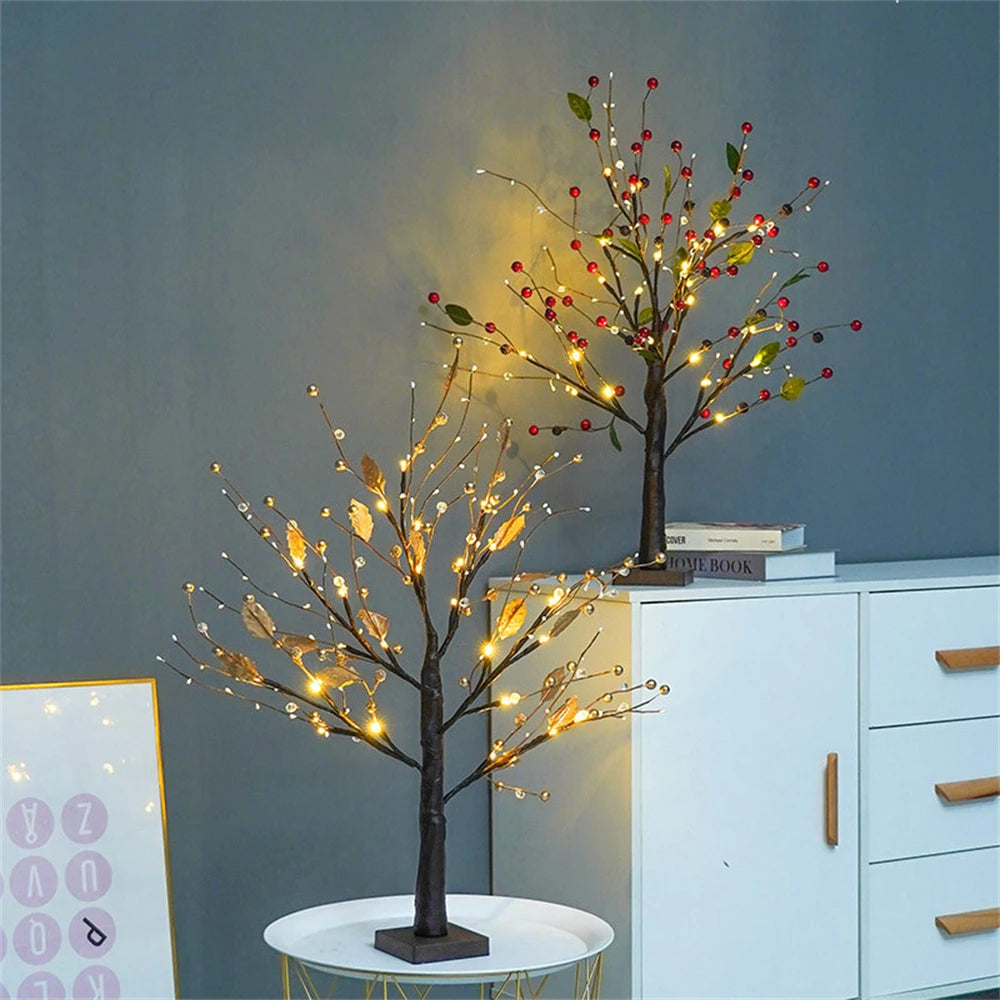 24 LEDs Tree Lamp Artificial Fruit Tree Table Lamps Battery Operated Bedside Night Lights