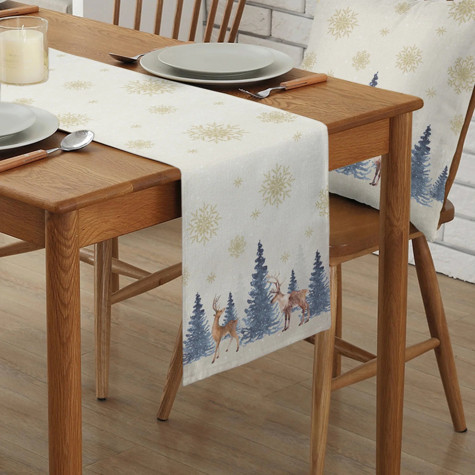 Christmas Snowflake Elk Linen Table Runners Dresser Scarves Table Decor