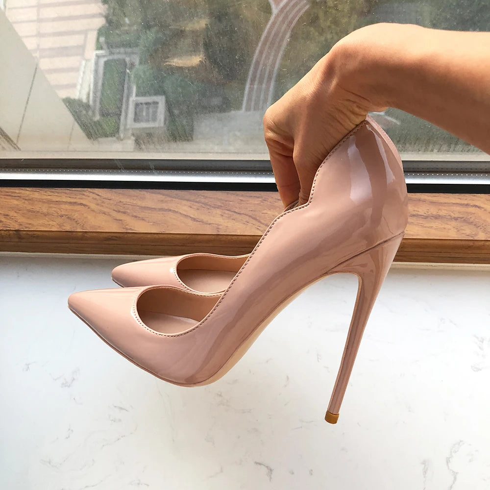 OL  Solid Nude Patent Women Pointy Toe Stiletto High Heels