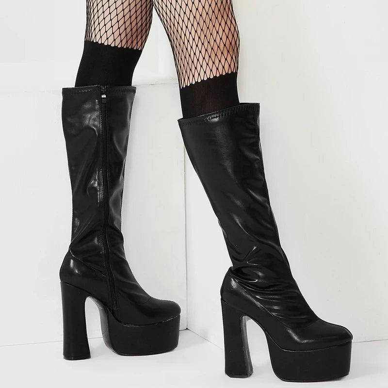 15CM High Chunky Heel Platform Punk Gothic Fashion Sexy Nightclub Cosplay Boots