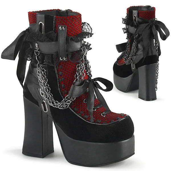 Gothic Style Chain Lace Up Bow Women Short Boots